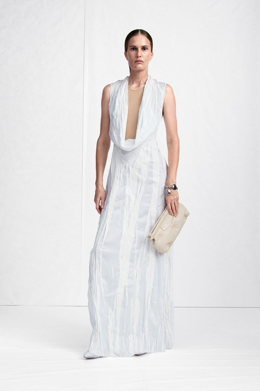 Maison Margiela Cowl-Neck Crinkled Maxi Dress
