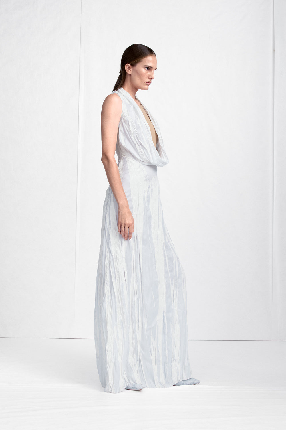 Maison Margiela Cowl-Neck Crinkled Maxi Dress