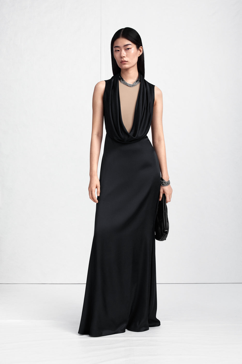 Maison Margiela Cowl-Neck Satin Maxi Dress