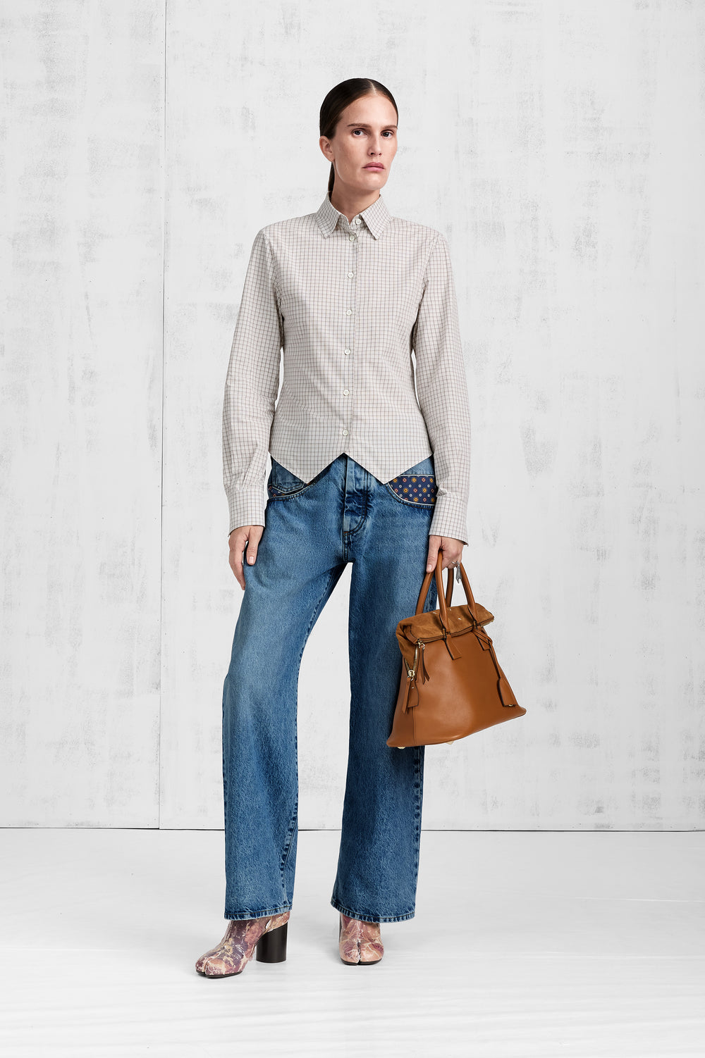 Maison Margiela قميص قطن بنقشة مربعات وذيل سنونو