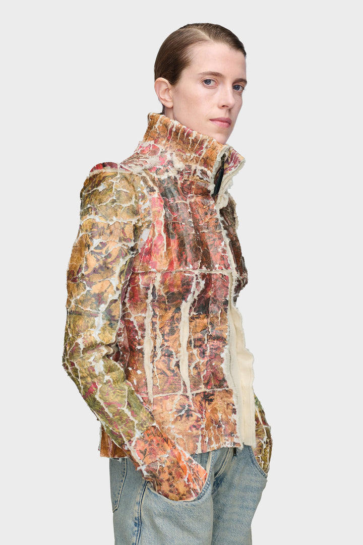 Fragmented Floral Zip-Up Jacket