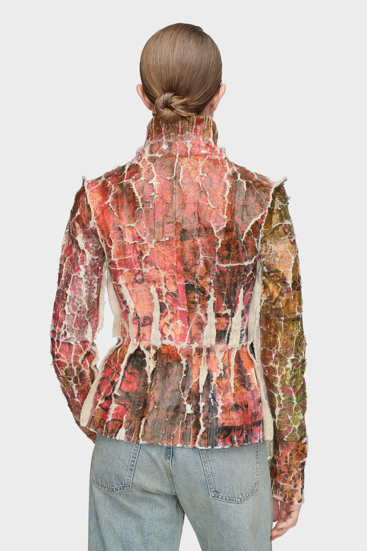 Fragmented Floral Zip-Up Jacket