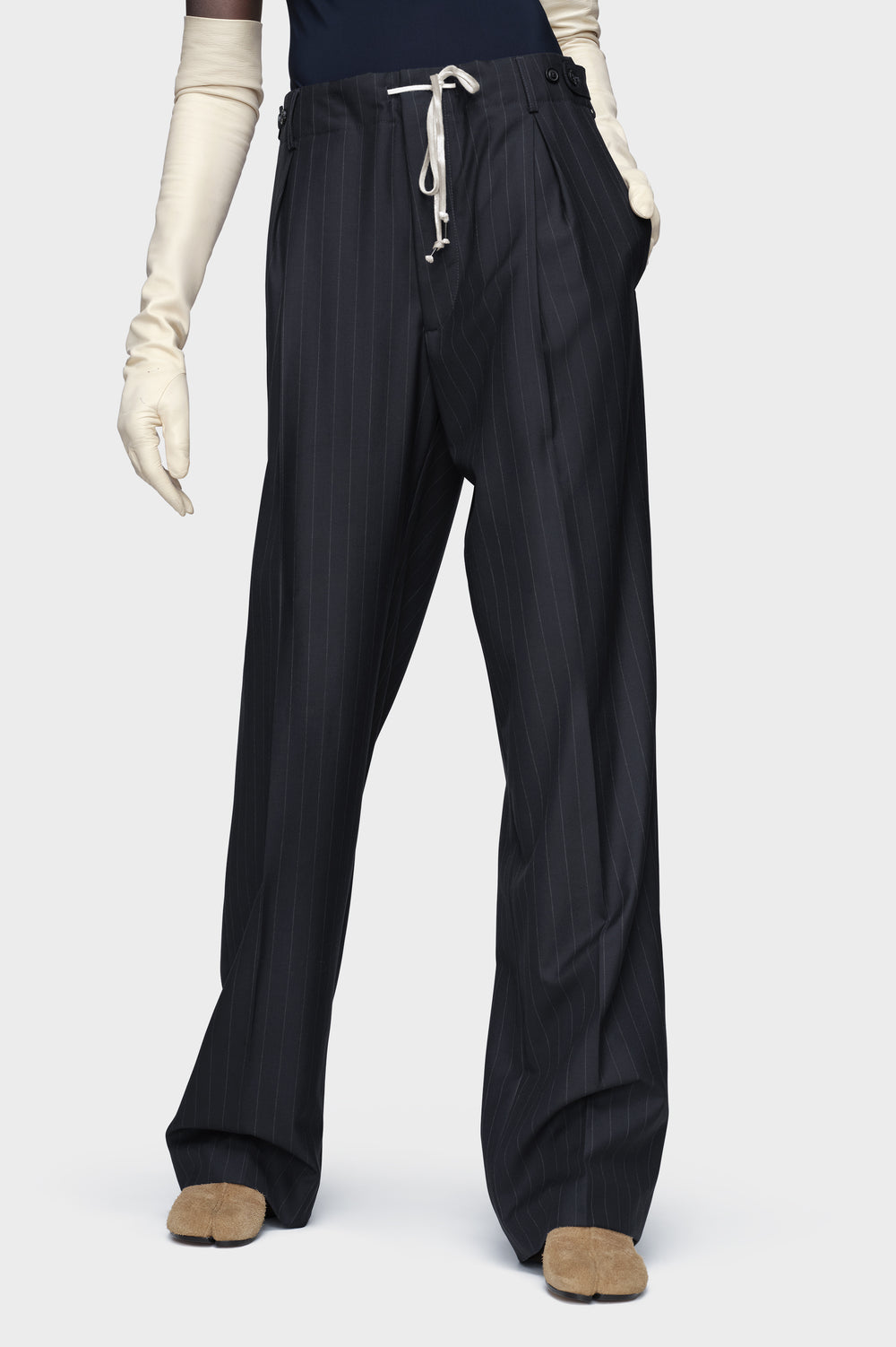 Maison Margiela Pinstripe wool drawstring trousers