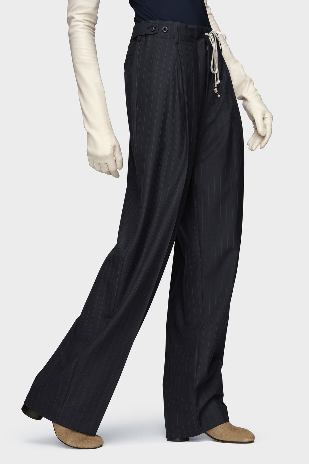 Maison Margiela Pinstripe wool drawstring trousers