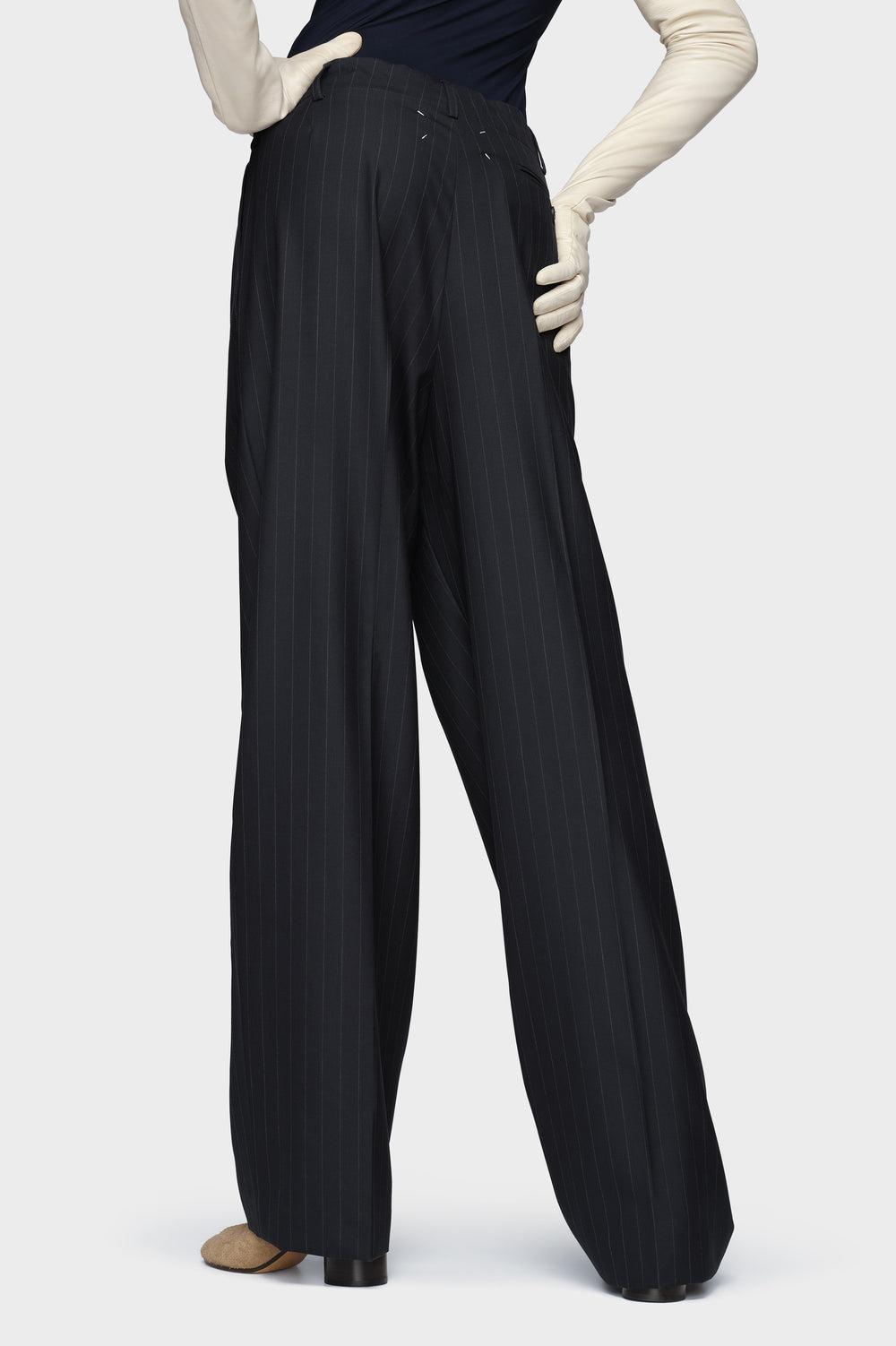 Maison Margiela Pinstripe wool drawstring trousers