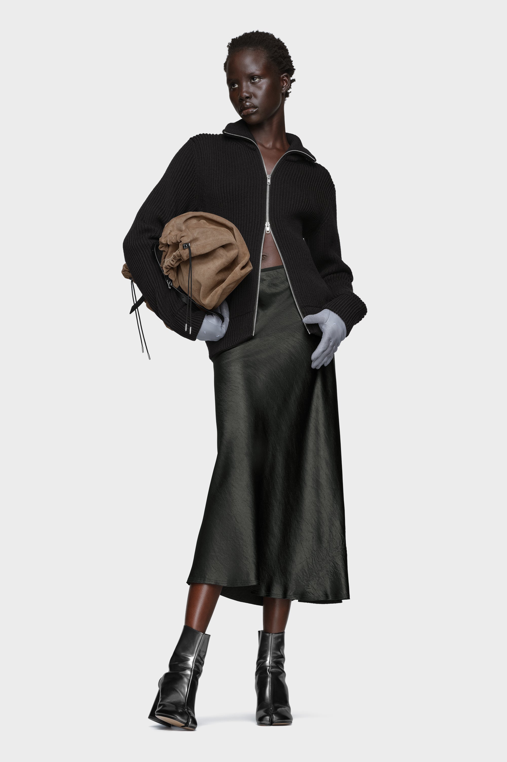 Designer Black Satin midi skirt | Shop Online | Maison Margiela
