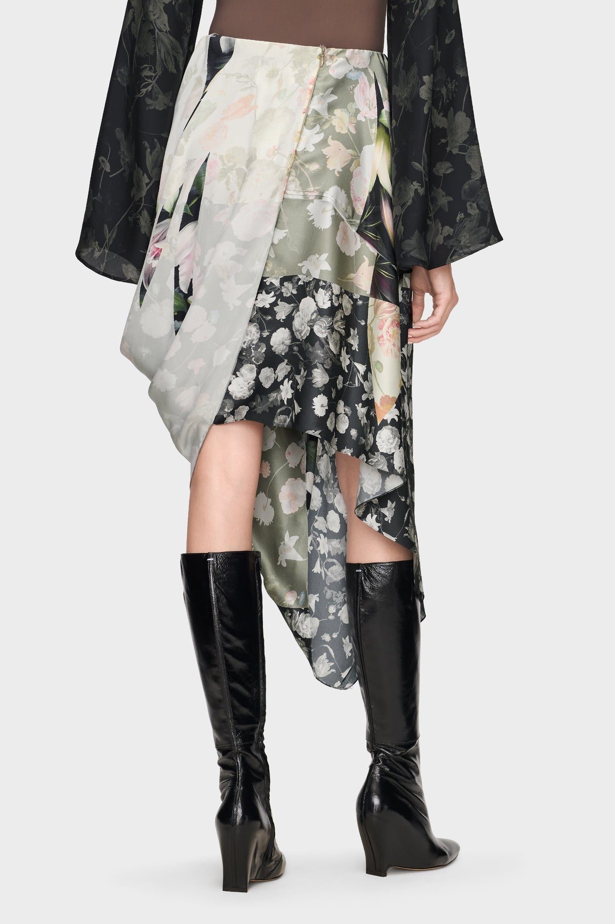 Silk Floral Draped Skirt
