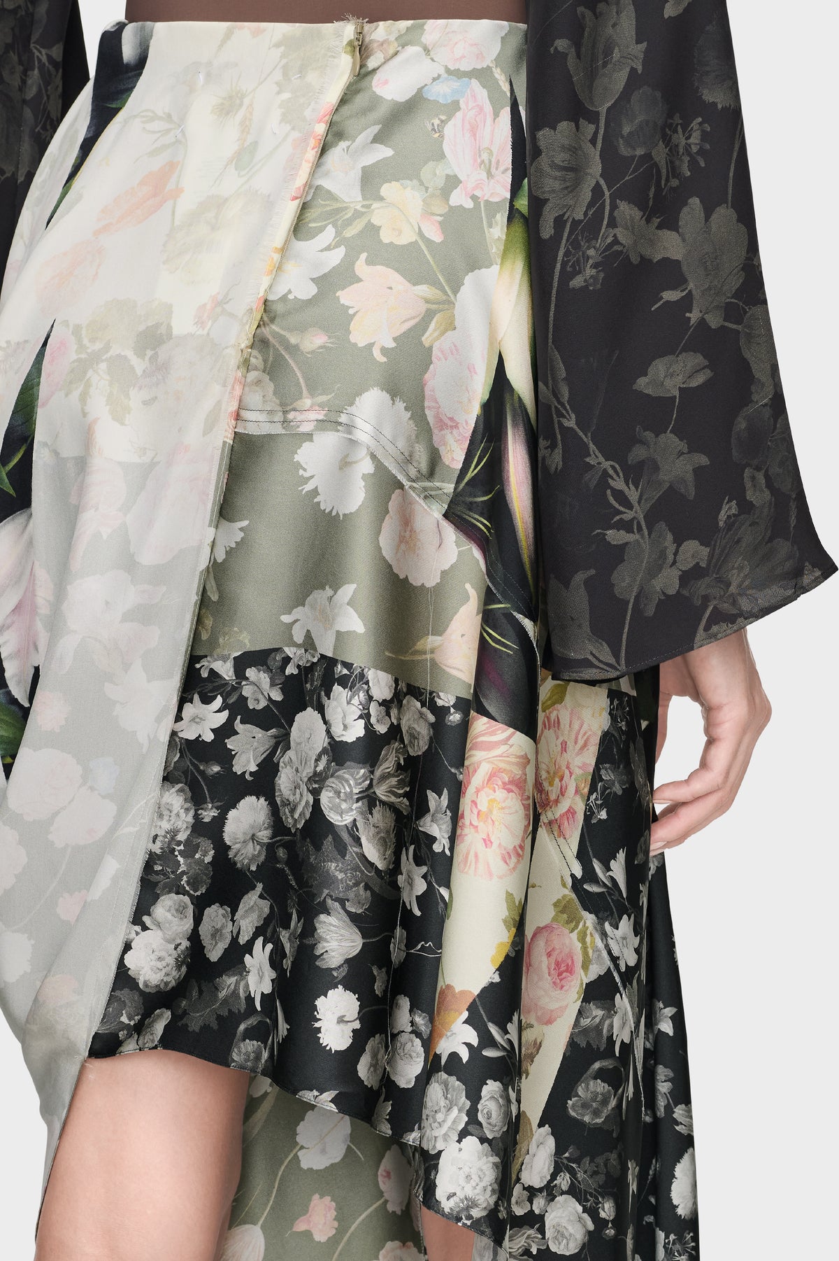 Silk Floral Draped Skirt