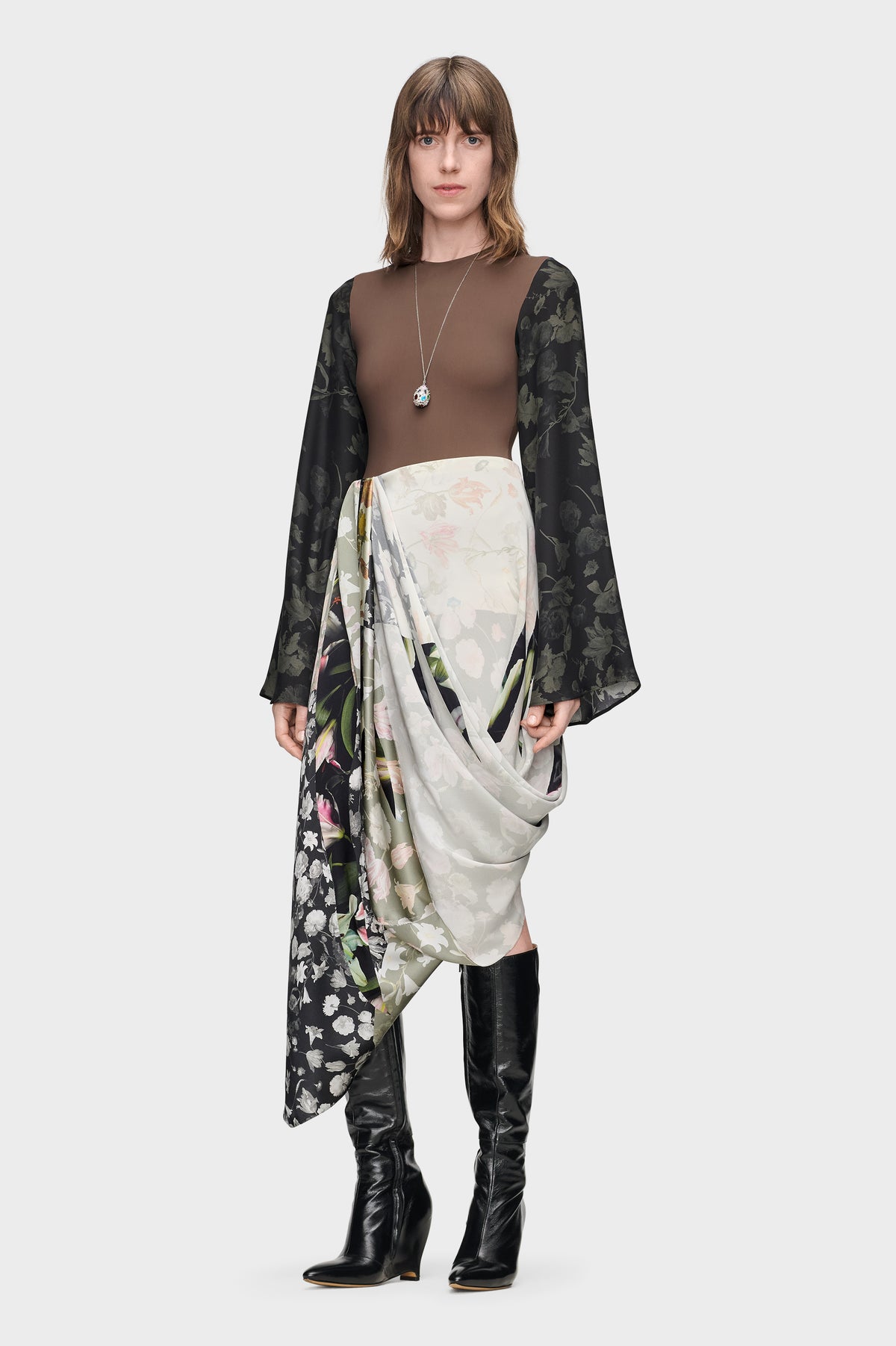 Silk Floral Draped Skirt