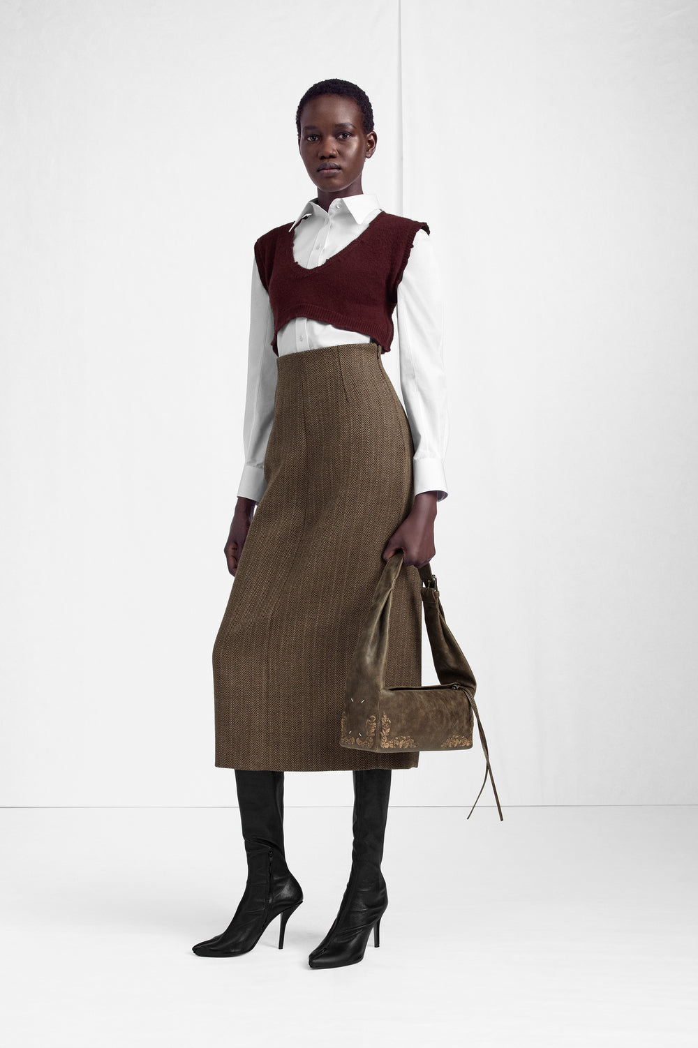 Maison Margiela تنورة متوسطة الطول من صوف بري بنقشة عظم السمكة
