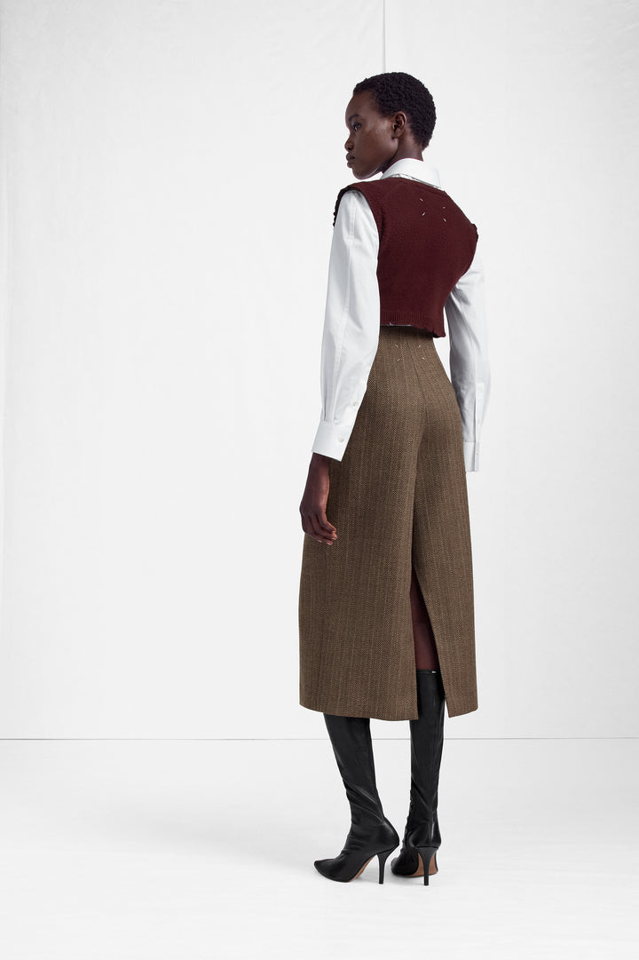 Herringbone Virgin Wool Midi Skirt