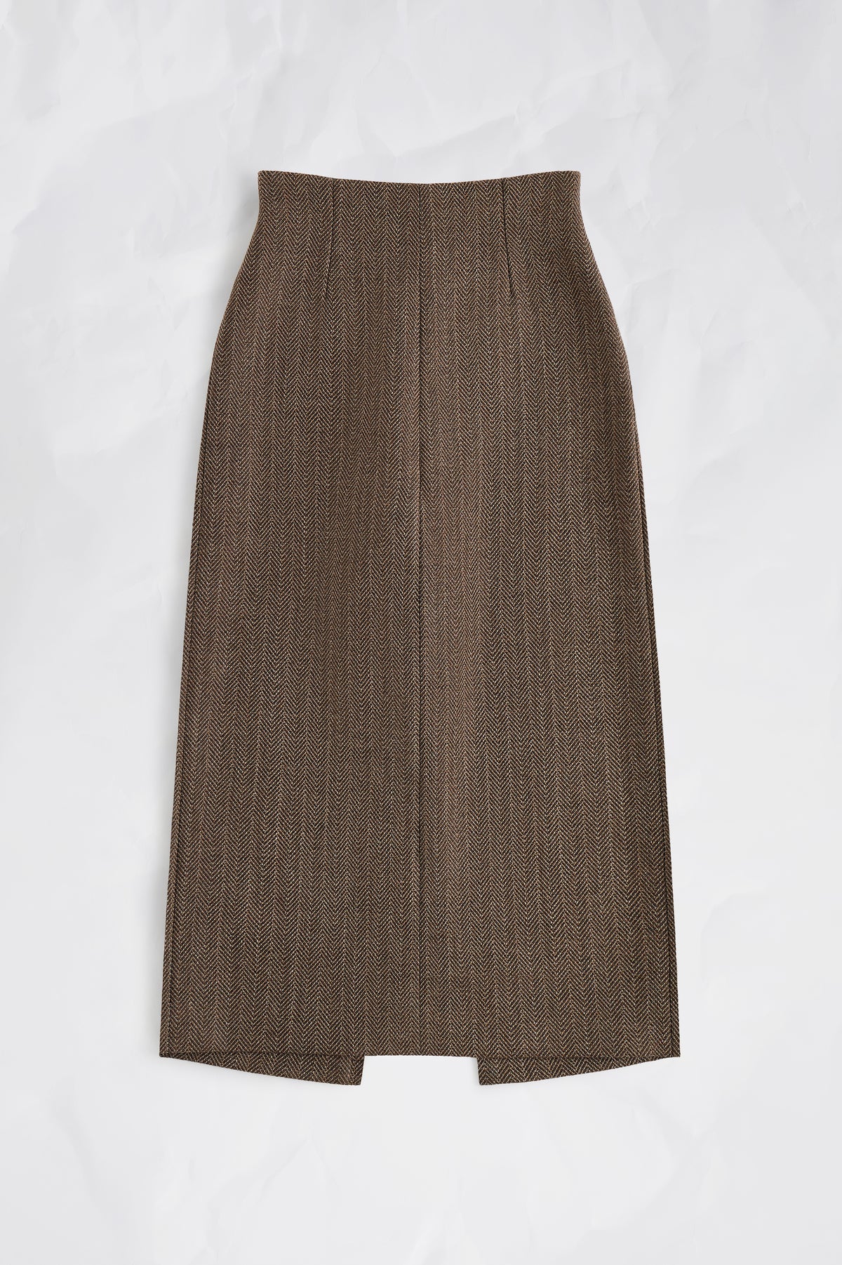 Herringbone Virgin Wool Midi Skirt