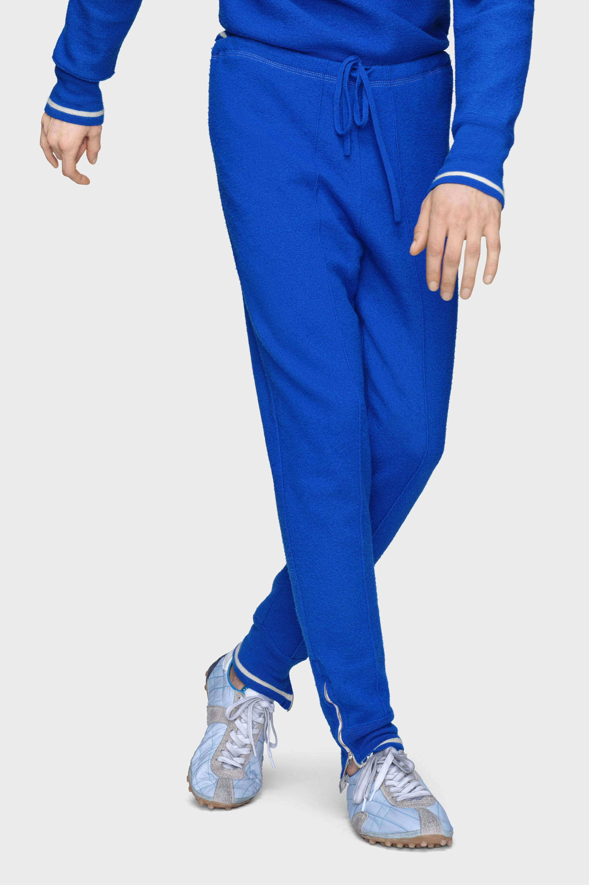 Designer Bright blue and off white Wool track pant | Shop Online