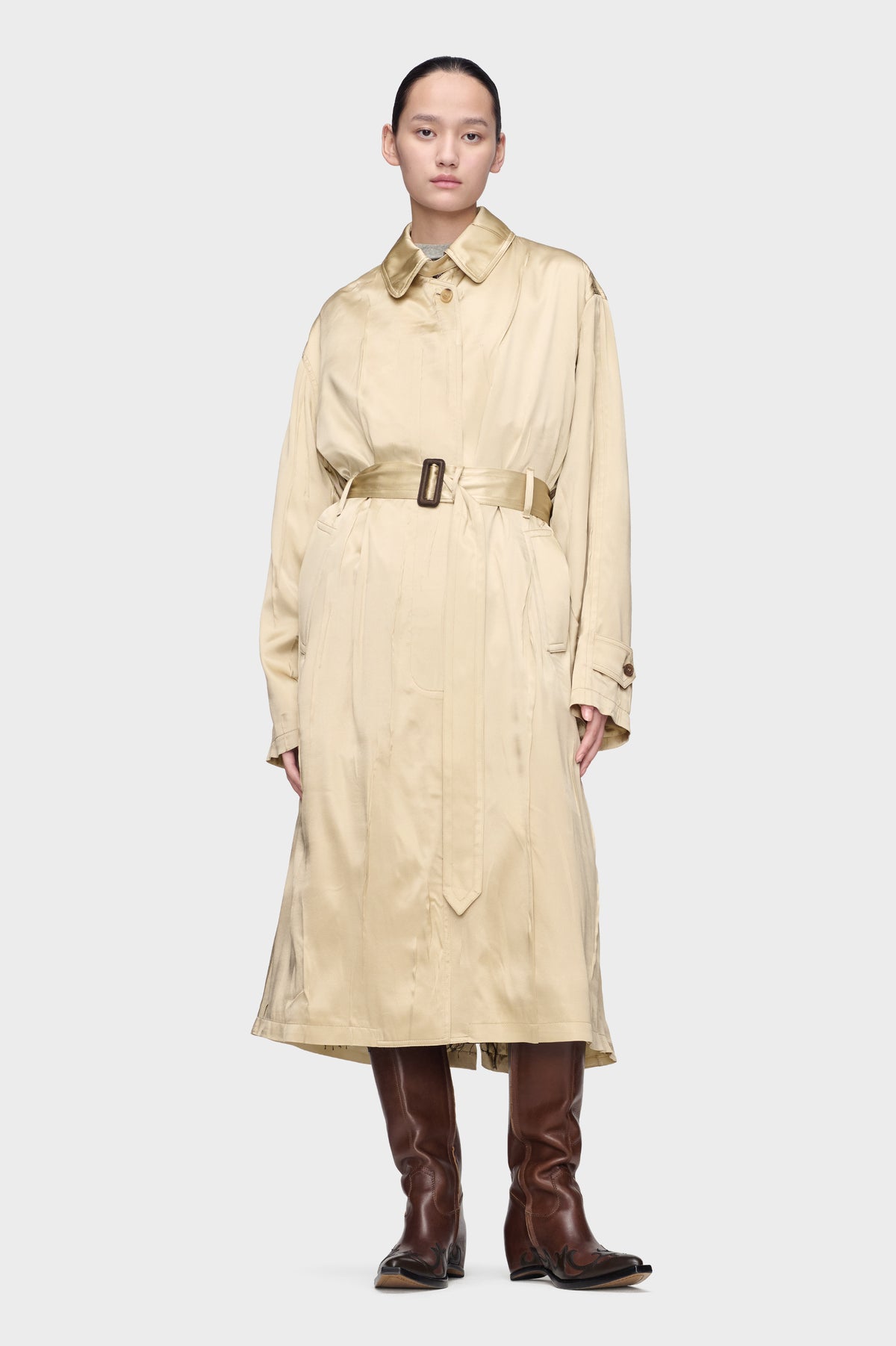 Creased Silk Trench Coat