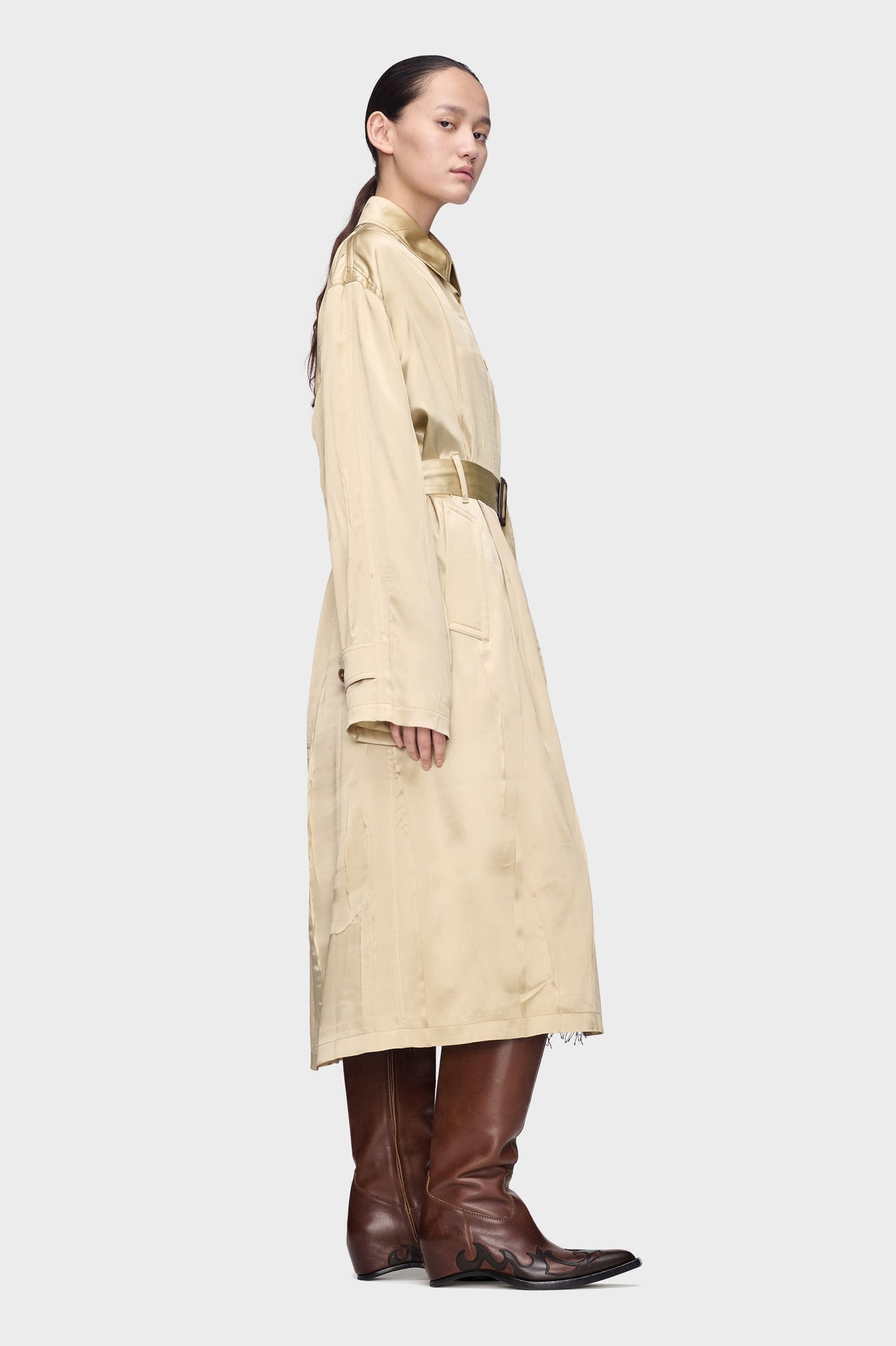 Creased Silk Trench Coat