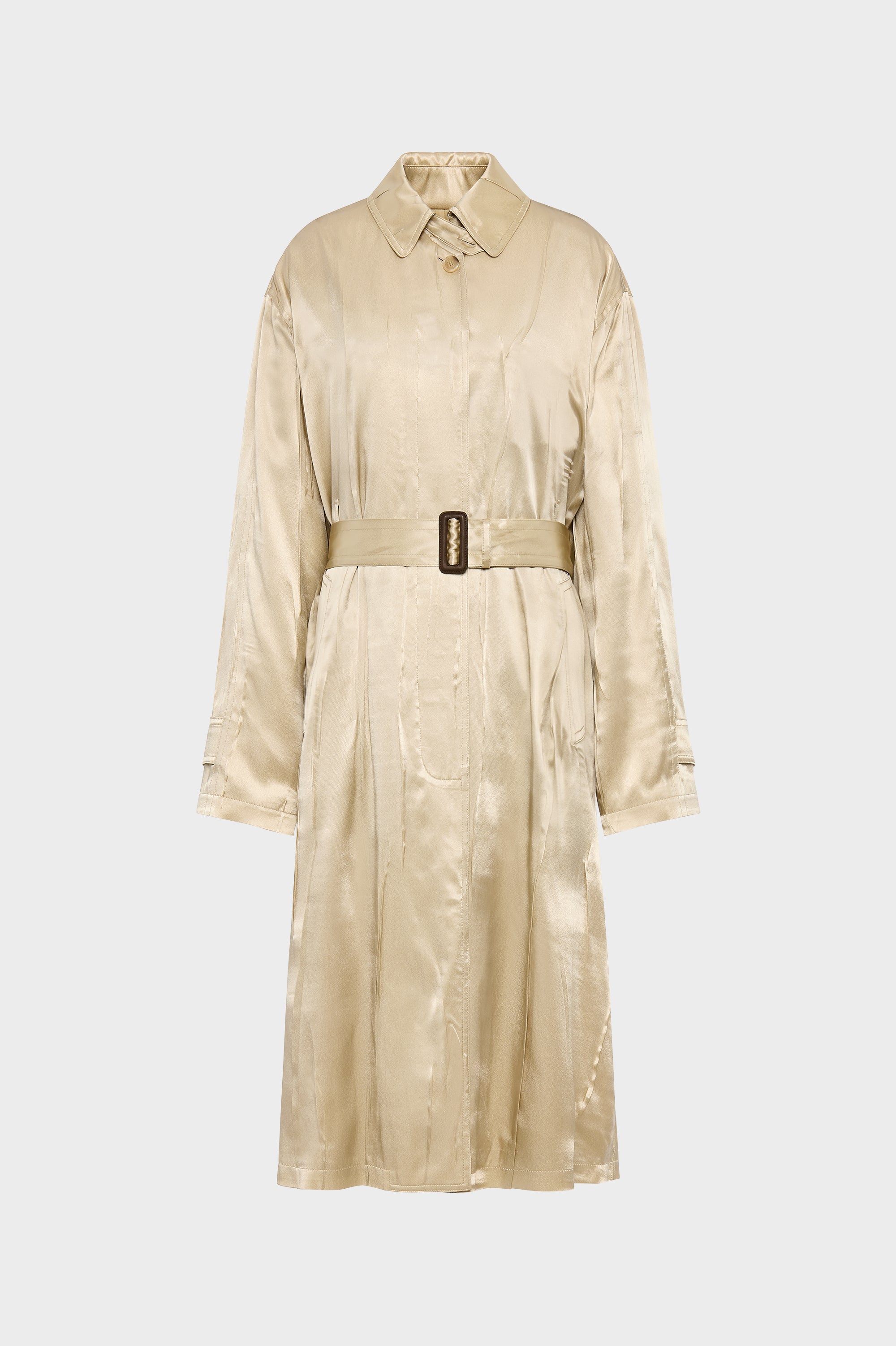 Designer Beige Creased Silk Trench Coat | Shop Online | Maison