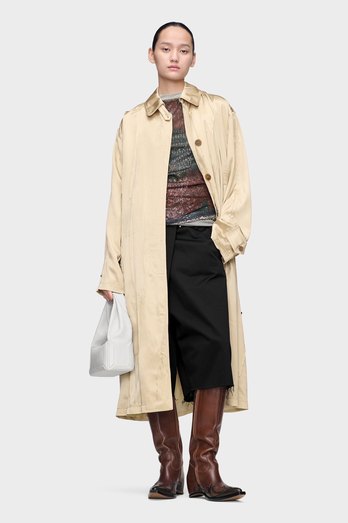 Creased Silk Trench Coat