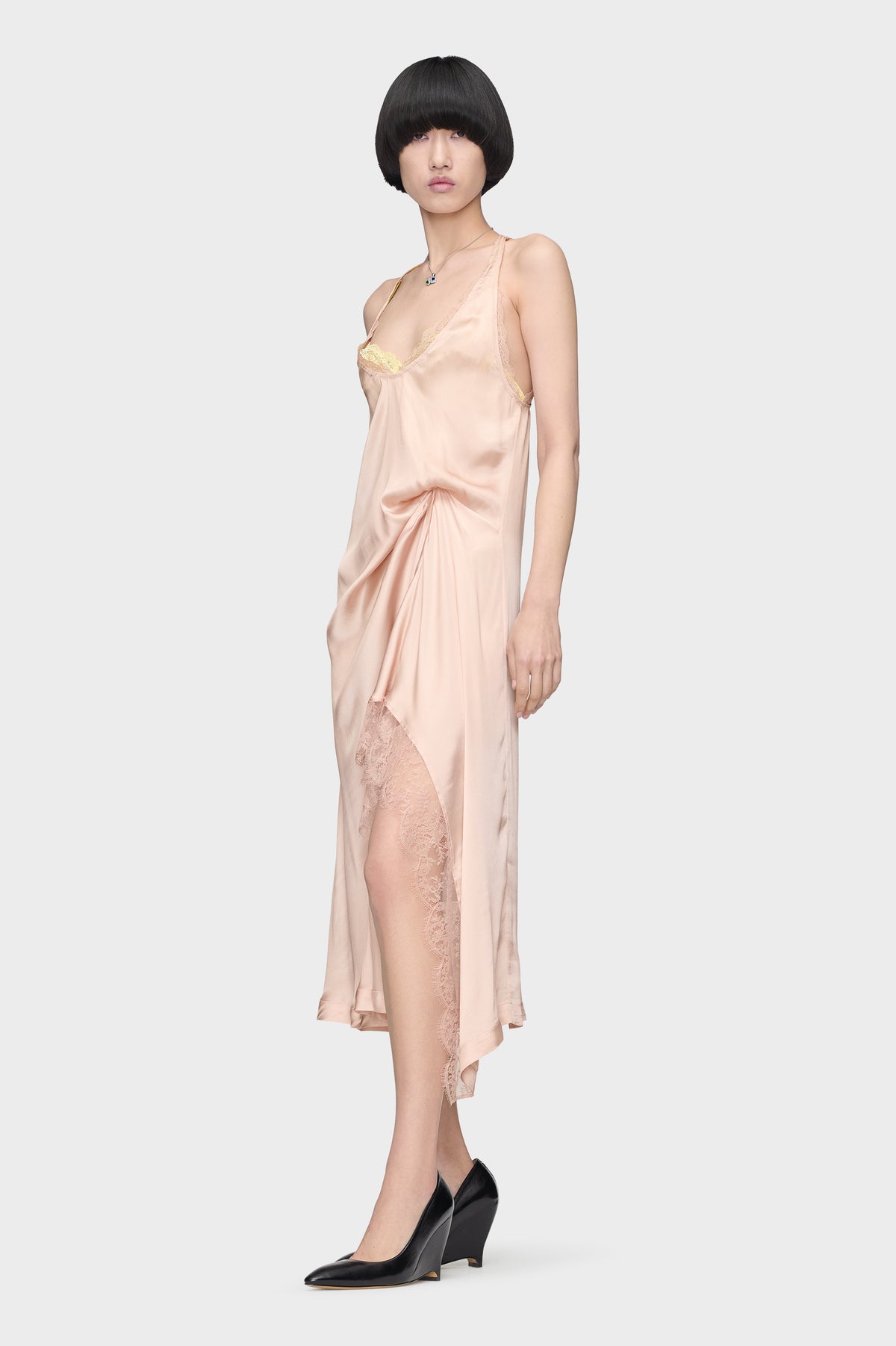 Silk Lace Slip Midi Dress