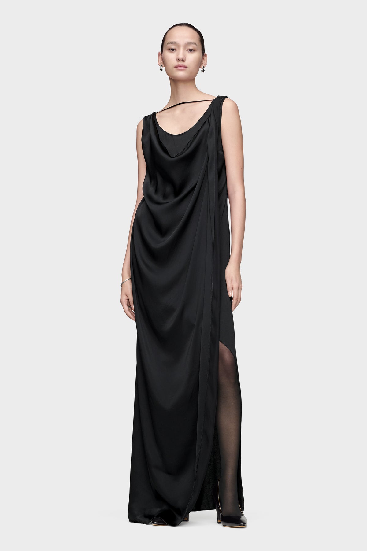 Satin Draped Maxi Dress