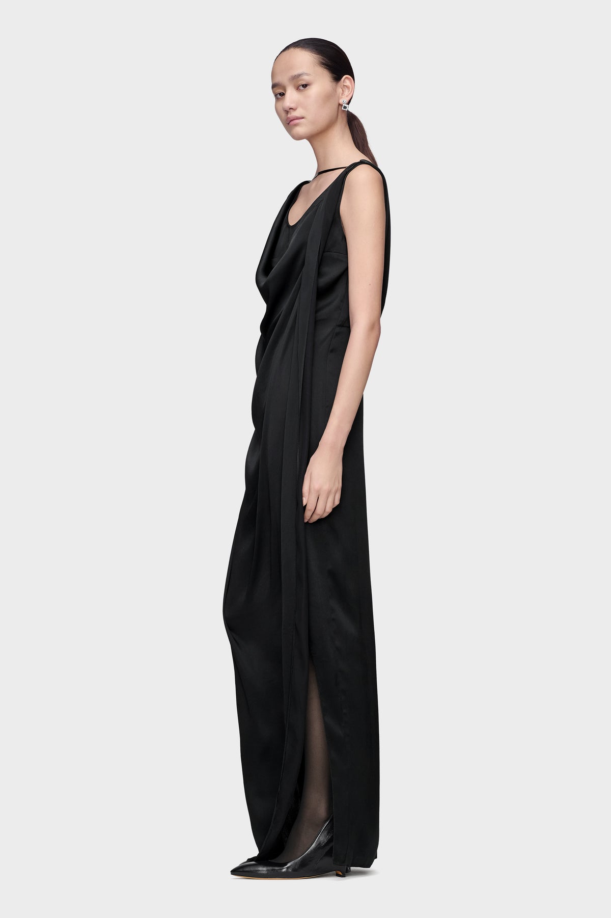 Satin Draped Maxi Dress