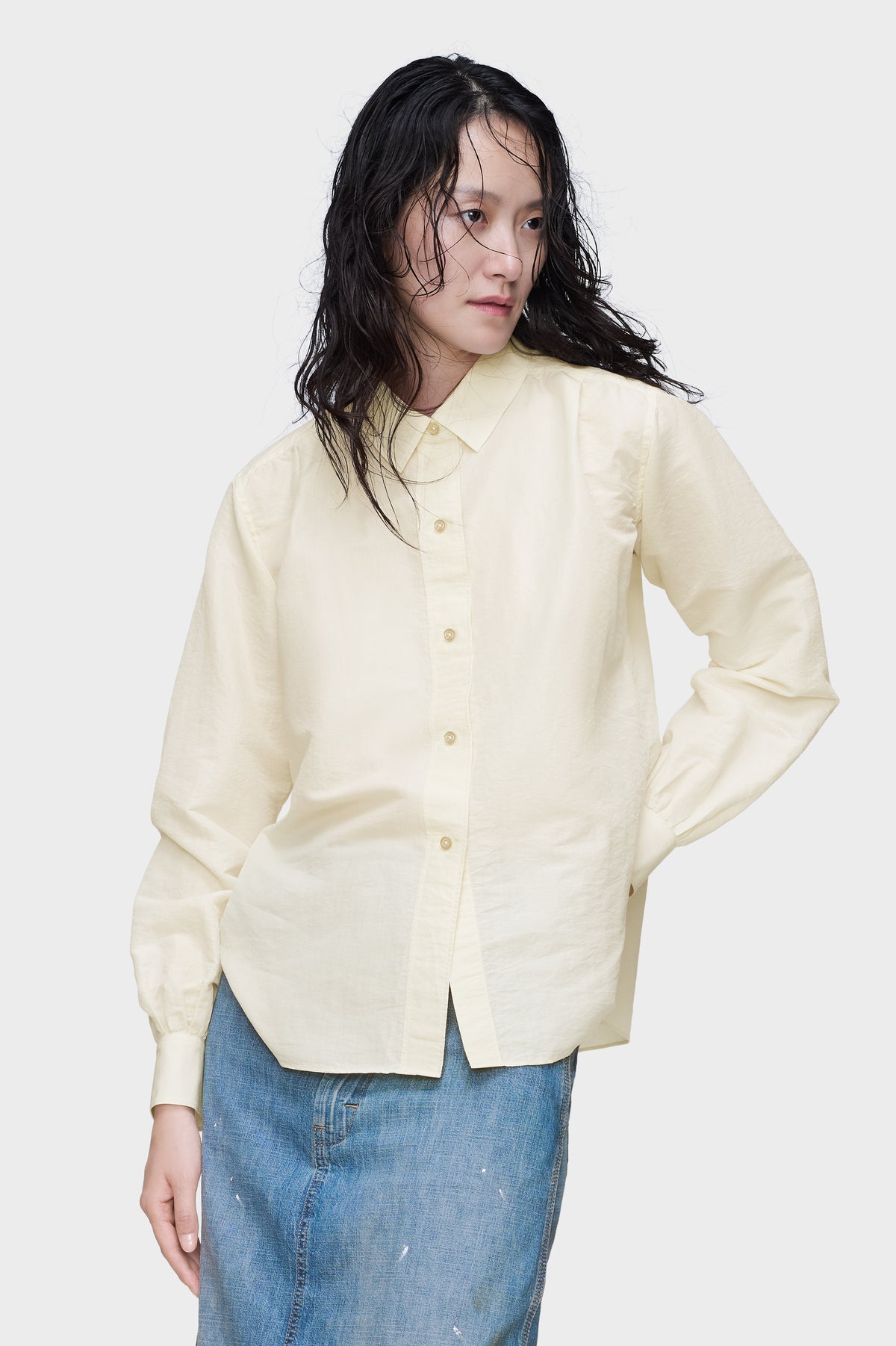 Tie-waist silk cotton shirt