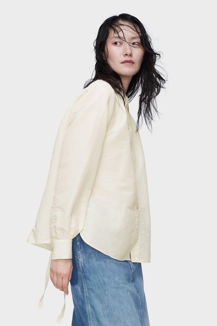 Tie-waist silk cotton shirt