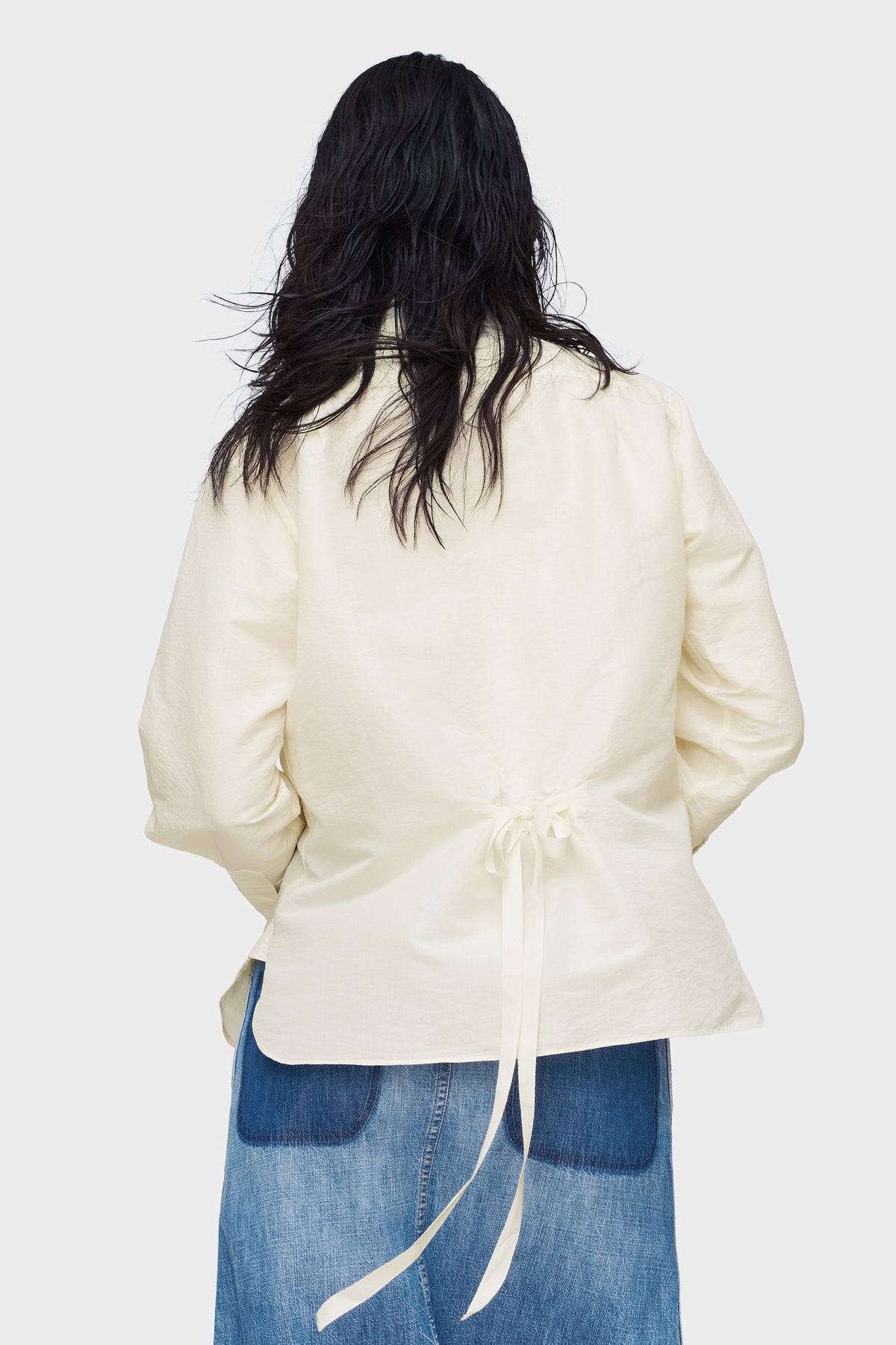 Tie-waist silk cotton shirt