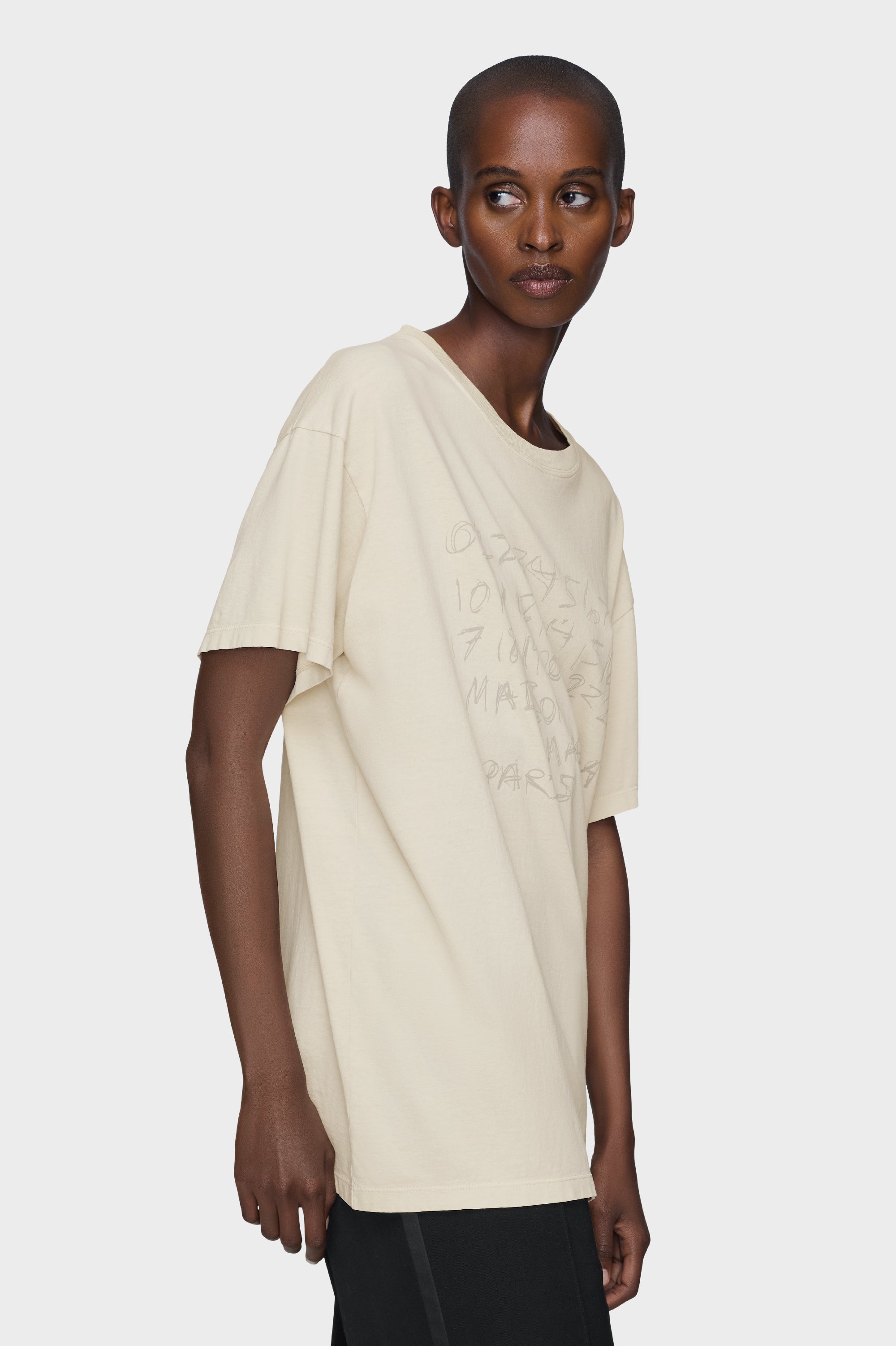 Designer Beige Numerical cotton T-shirt | Shop Online | Maison