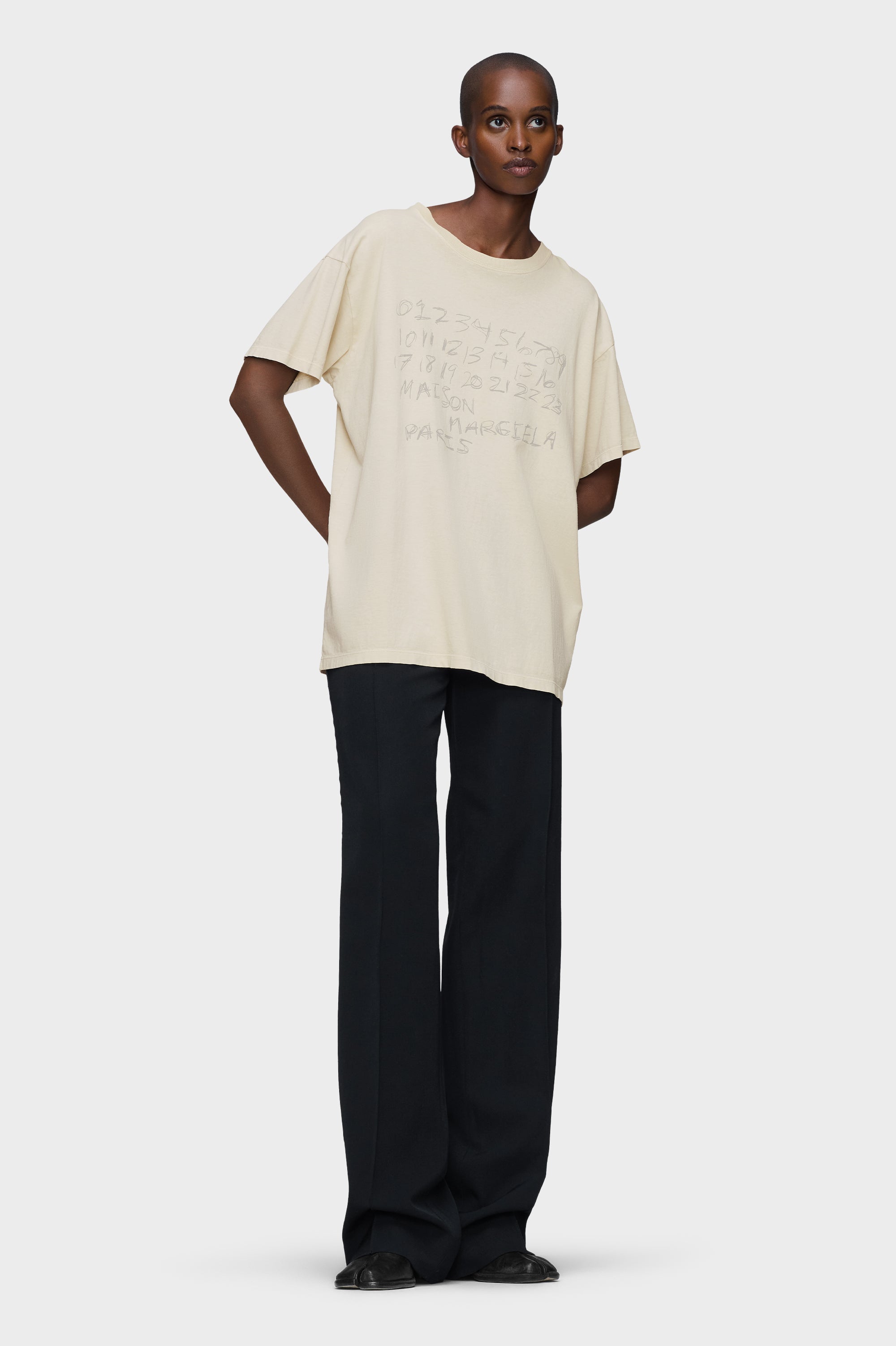 Designer Beige Numerical cotton T-shirt | Shop Online | Maison