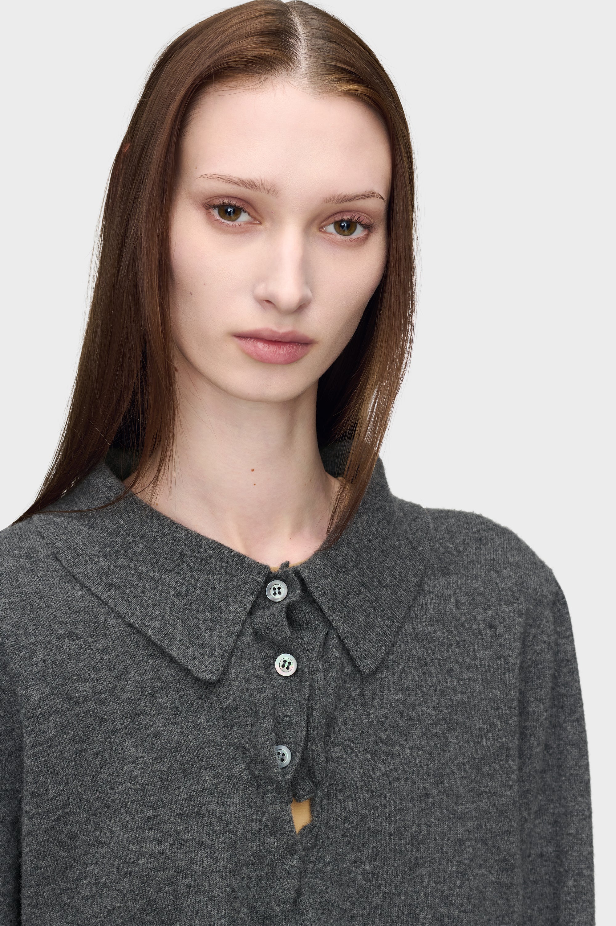 Designer Grey Draped Collar Wool Polo Sweater | Shop Online