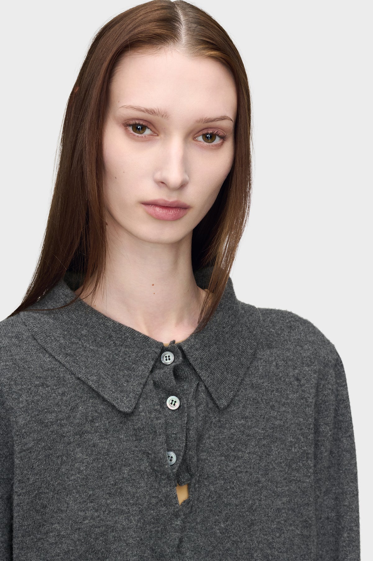 Draped Collar Wool Polo Sweater
