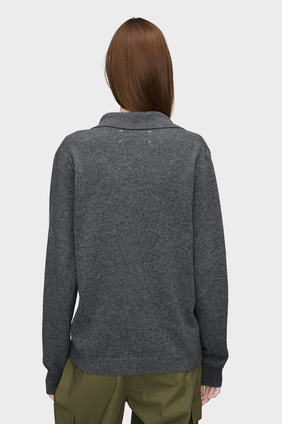 Draped Collar Wool Polo Sweater