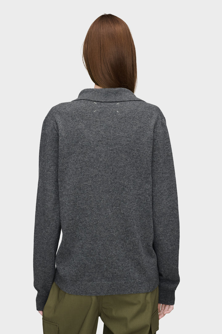 Draped Collar Wool Polo Sweater