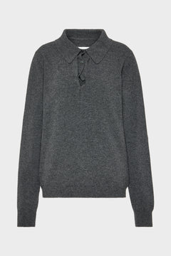 Draped Collar Wool Polo Sweater
