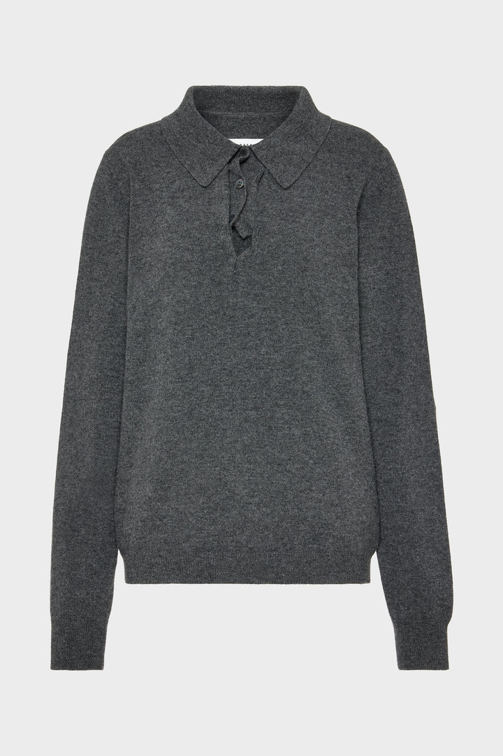 Draped Collar Wool Polo Sweater
