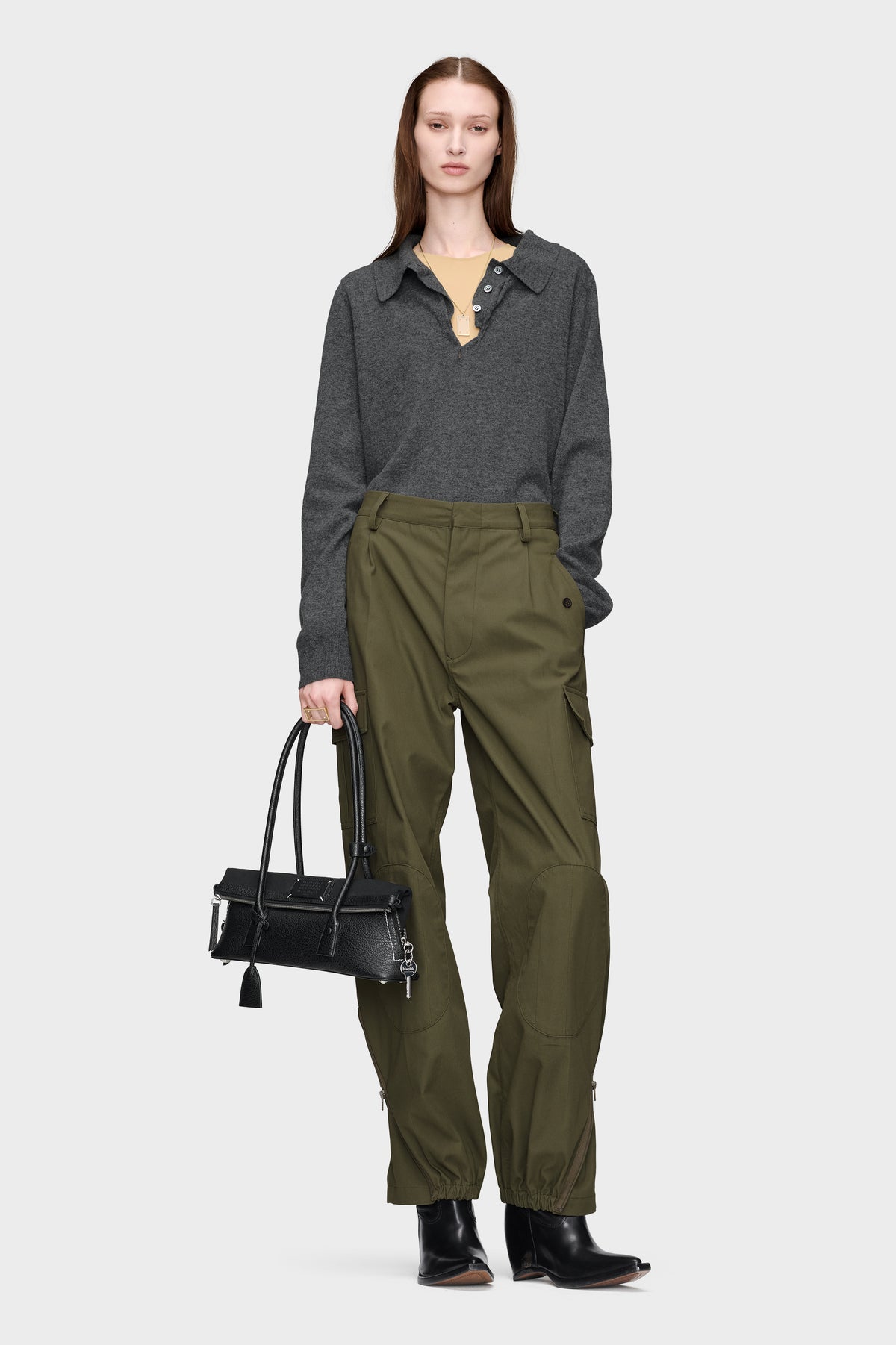 Draped Collar Wool Polo Sweater