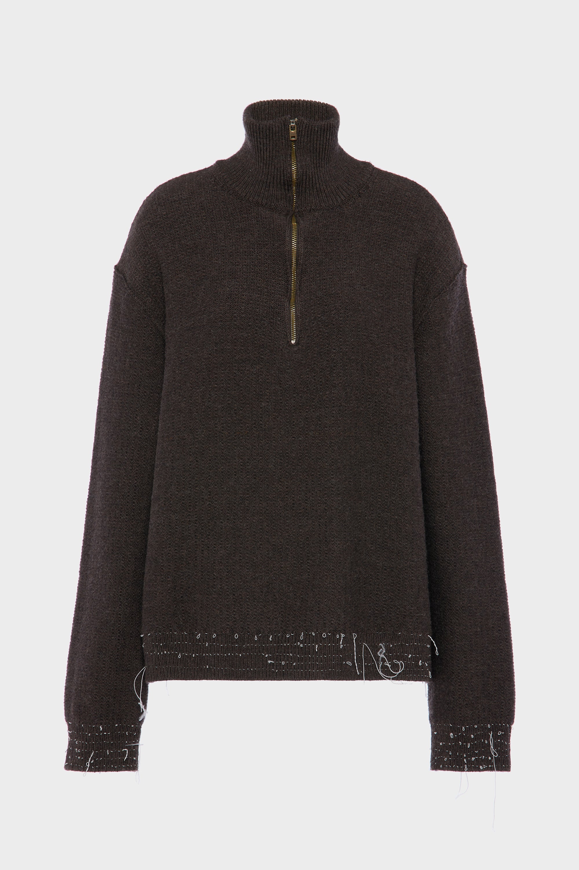 Designer Brown Wool quarter-zip sweater | Shop Online | Maison