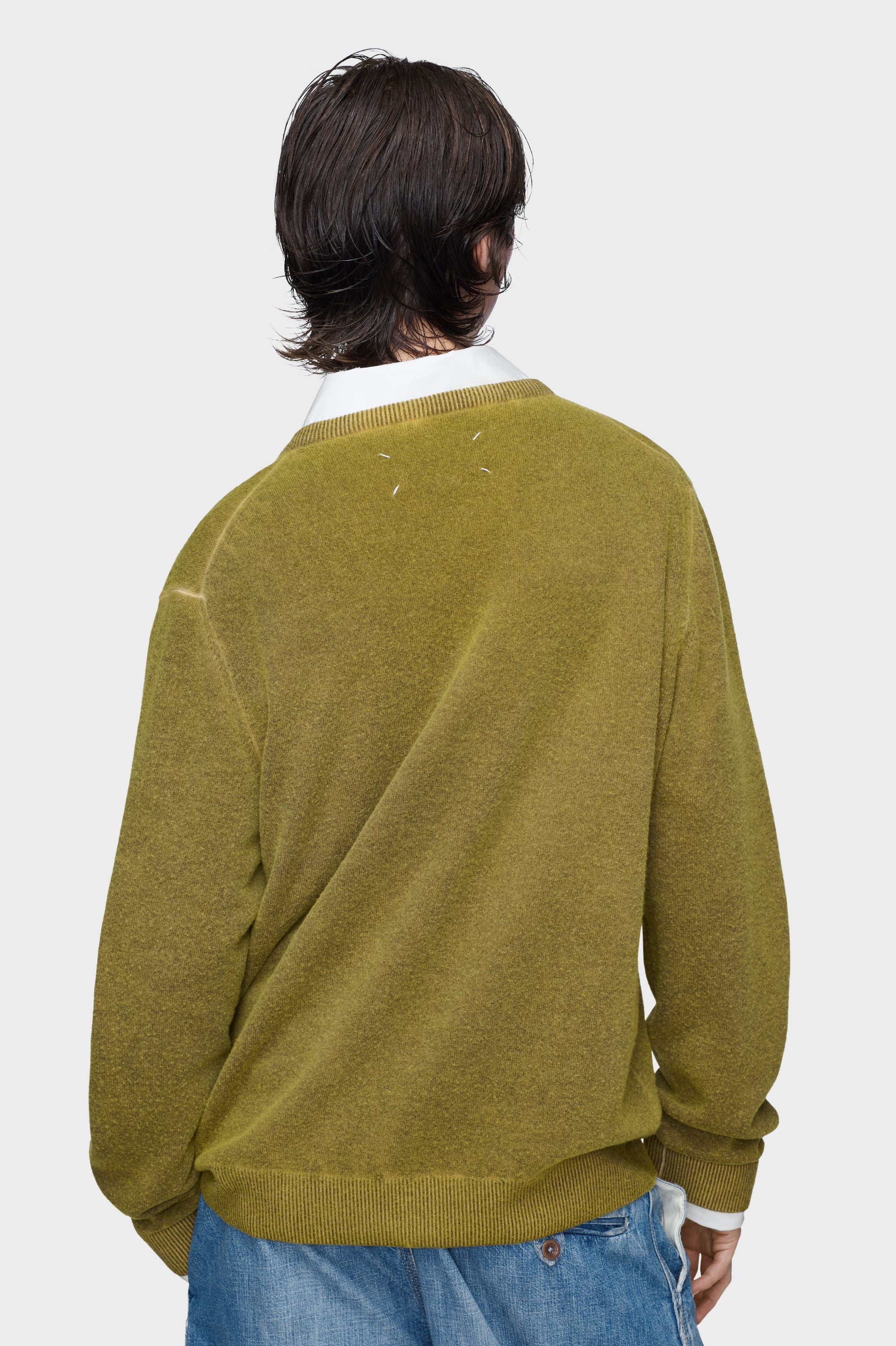 Designer Green Virgin wool V-neck sweater | Shop Online | Maison