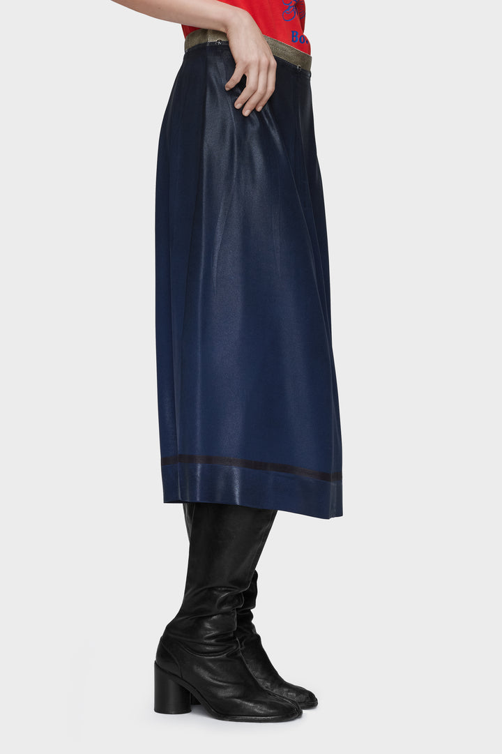 Foil-treated midi skirt
