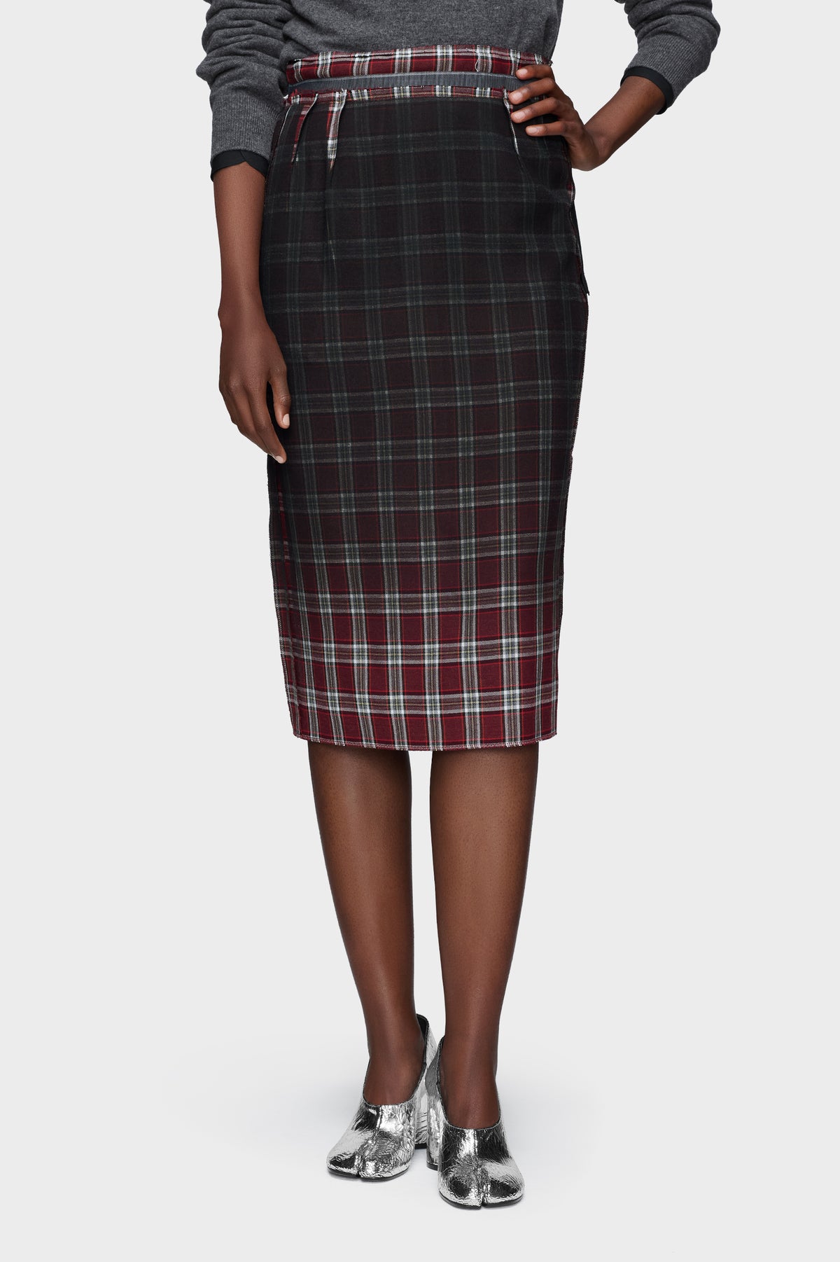 Faded check wool skirt