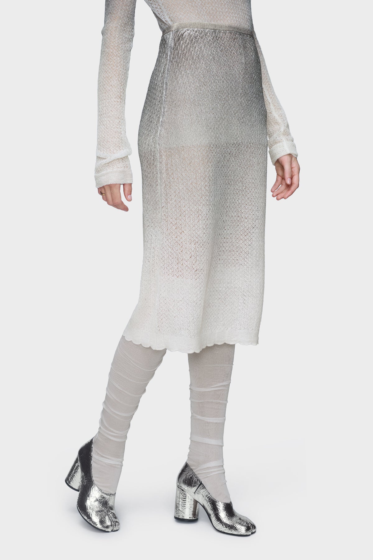 Sheer knit midi skirt