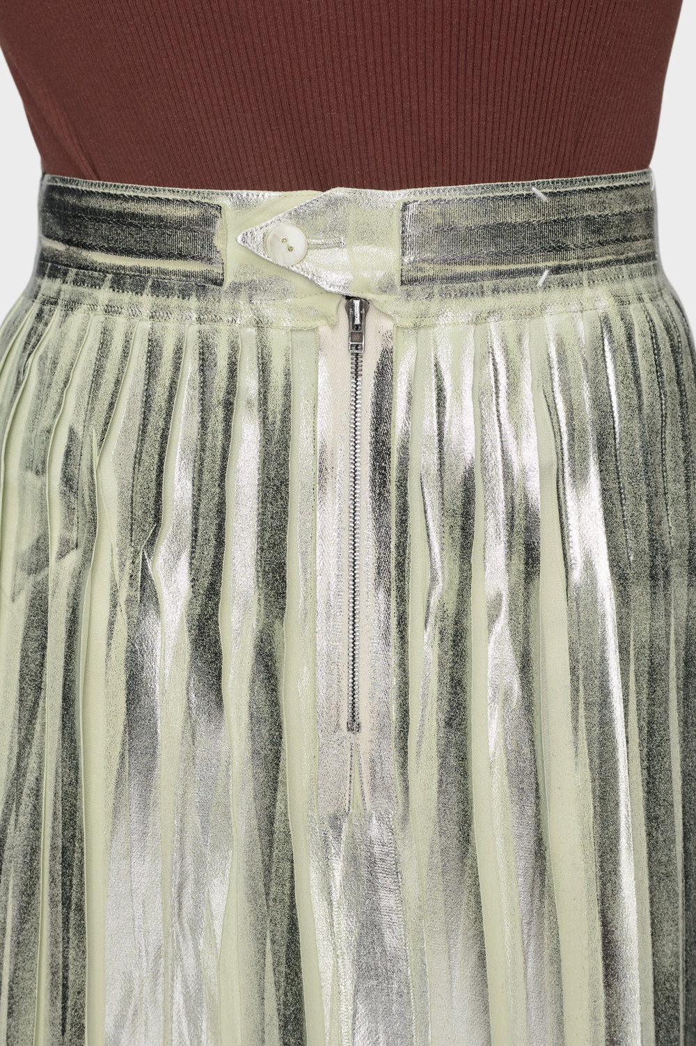 Maison Margiela Pleated Metallic Silk Midi Skirt