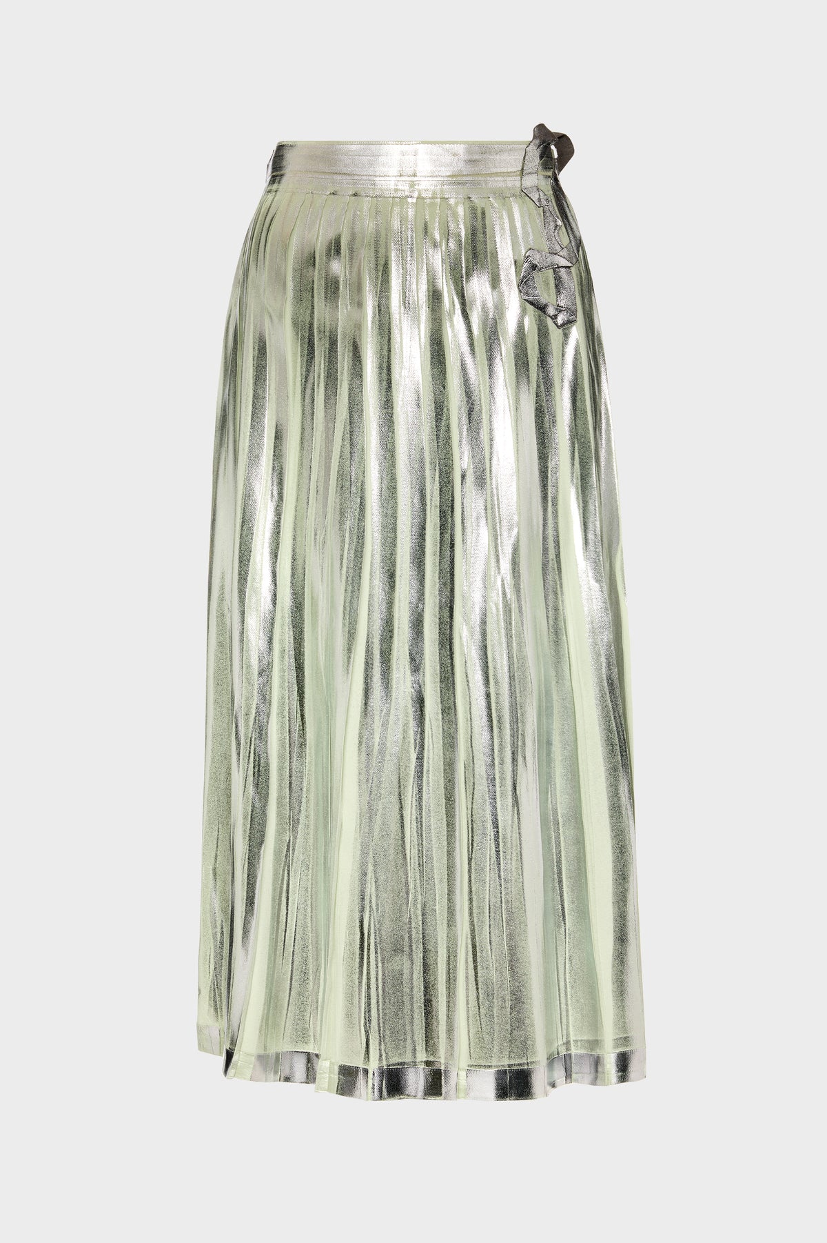Pleated Metallic Silk Midi Skirt