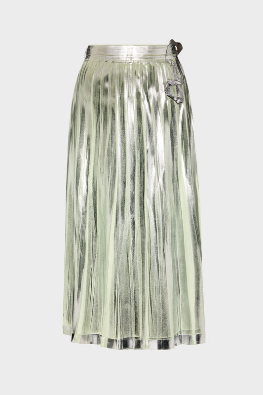Maison Margiela Pleated Metallic Silk Midi Skirt