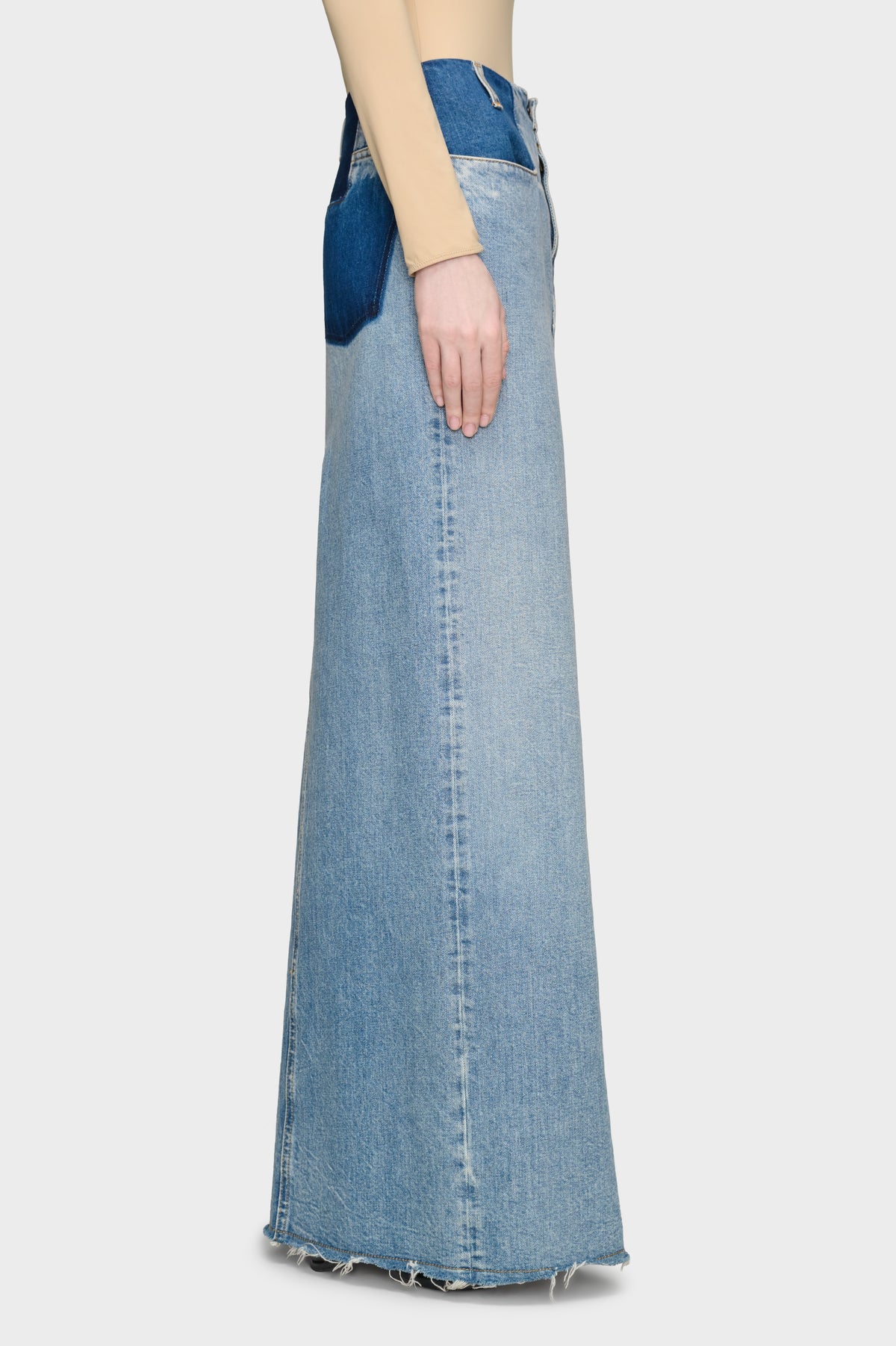 Two-Tone Denim Maxi Skirt
