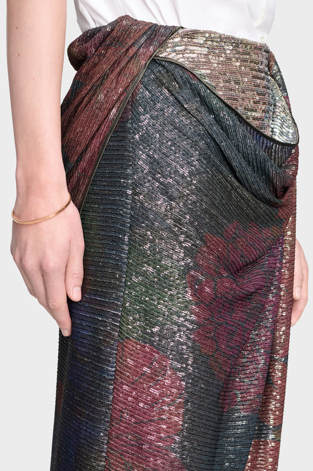 Maison Margiela Printed Paillettes Draped Maxi Skirt
