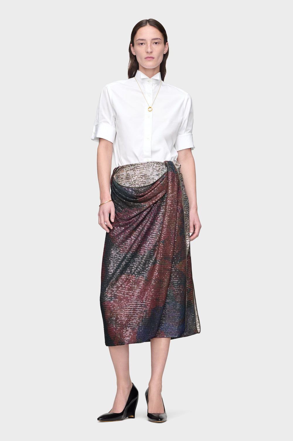 Maison Margiela Printed Paillettes Draped Maxi Skirt