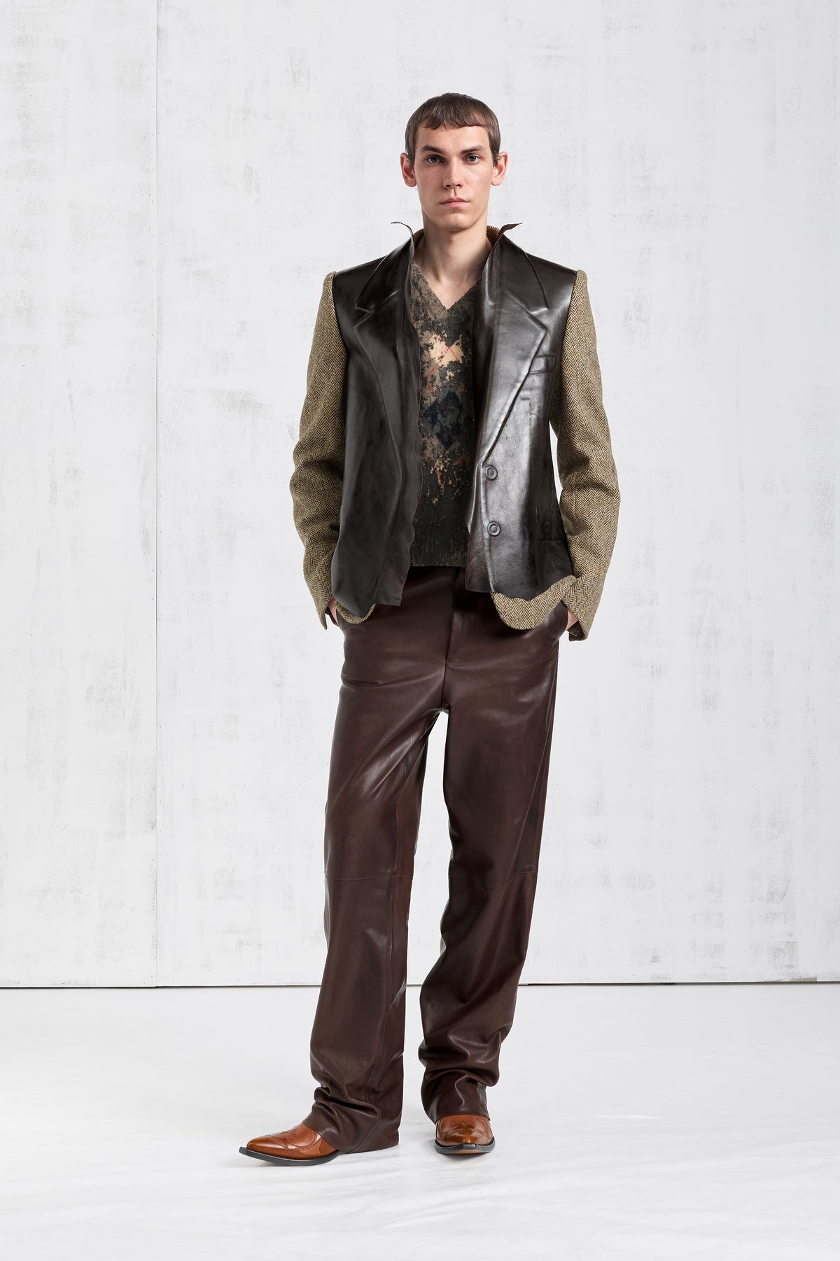 Leather Fused Herringbone Blazer