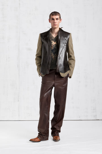 Leather Fused Herringbone Blazer