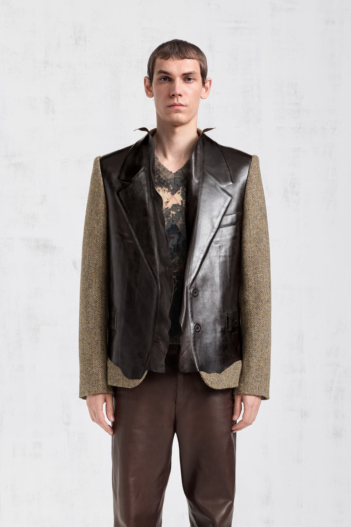 Leather Fused Herringbone Blazer